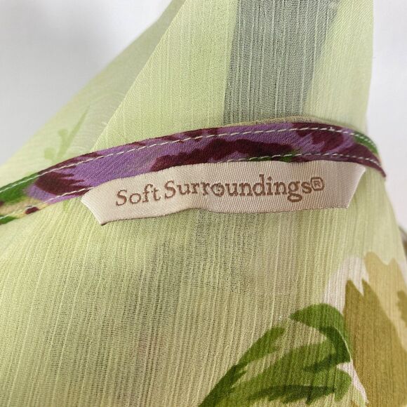 Soft Surrounding Chartreuse Floral Blouse XL Button Front Long Sleeves V-Neck - Picture 12 of 13